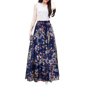 Sinono Women's Floral Maxi Chiffon Long Skirts Full Length Beach Skirt