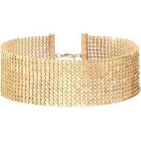 Masiter Sparkly Sequin Mesh Necklace Adjustable Gold Choker Chain Party Costume Jewelry for Women and Girls in Saudi Arabia