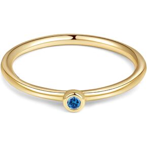 FISSEN JEWELRY Cute Gemstone Rings 14K Gold Plated Stackable Birthstone Rings for Women Dainty Gold Rings Minimalist Family Ring Birthday Gift for Her