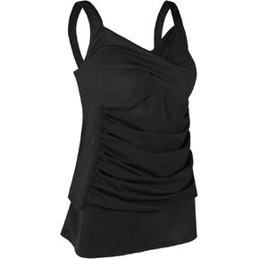 JINXUEER Women's Plus Size Sports Swimsuit Solid Tankini Set Bathing Suit Ruched Modest Two Piece Skirt Swimwear