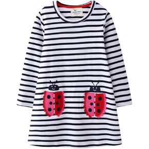 Toddler Girls A-Line Dress Rainbow Pattern Cotton Dresses Crewneck Long Sleeve Striped Spring Fall Winter Casual Girl Clothes