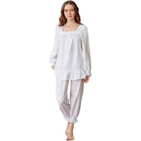 Casual Vintage Style Cotton Pajamas for Women Top and Pants