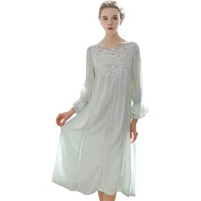 UAZNegozio Women Girl Long Sleeve Knit Cotton Nightgown Princess Style Sleep Dress Nighties