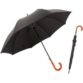 TIME LOVER Stick Umbrella Oversize Windproof Umbrella Wooden Hook Handle J Stick Automatic Open Fast Drying Umbrella for Men Women(Beige)