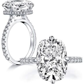 AINUOSHI 6-5ct Engagement Ring, Cushion/Oval/Emerald Cut Solitaire Cubic Zirconia,925 Sterling Silver, Jewelry Box Packed