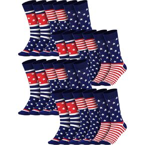 Coume American Flag Socks for Men, 12 Pairs Patriotic Crew Socks with Stars and Stripes Fun Dress Socks USA Flag Pattern Novelty Crew Socks 4th of July Socks, 10 in Saudi Arabia