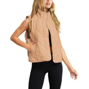 Jawmeu Womens Quilted Puffer Vest Stand Collar Button Down Sleeveless Padded Gilet Lightweight Jacket with Pockets