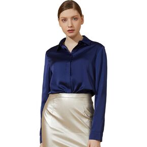 Escalier Women's Silk Blouse Long Sleeve Satin Button Down Shirt Casual Work Office Silky Blouse Top in Saudi Arabia