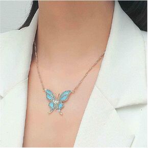 Allereyae Vintage Crystal Sapphire Butterfly Necklace Rhinestone Enamel Butterfly Pendant Necklace Sapphire Crystal Necklace Enamel Blue Butterfly Choker Necklace Jewelry for Women and Girls (Blue)