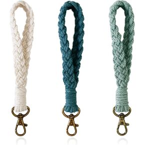 سلسلة مفاتيح فين بيوتي ناعمة من المكرامية سوار بوهو مصنوع يدويًا سلسلة مفاتيح كيرينغ حامل حبل معصم ريفي للنساء in Kuwait