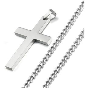 FIBO STEEL Stainless Steel Cross Pendant Chain Necklace for Men Women, 22-30 Inches