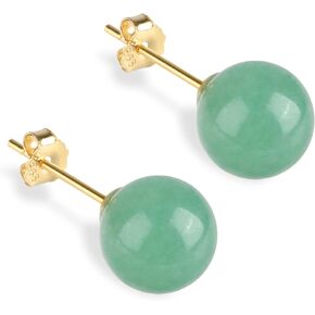 Jade Earrings Studs, 8mm Dark Green Jade Earrings for Women, Sterling Silver Stud Earrings for Sensitive Ears, Jade Jewelry for Women & Men, Good Luck Handmade Earrings Gift for Birthday Anniversary