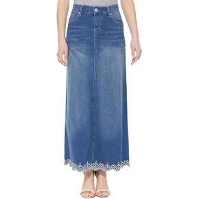Fashion2Love Women's Juniors/Plus Size Long A-Line Stretch Denim Maxi Skirt