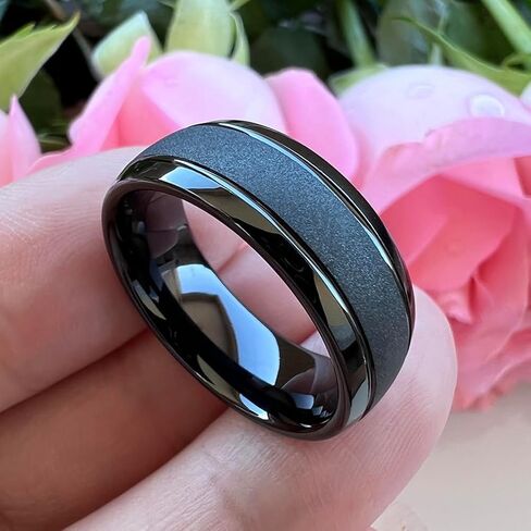 TUTISS 6mm 8mm Black/Gold/Rose Gold/White Tungsten Rings for Men Women Fashion Engagement Wedding Bands Sandblasted Finish Domed Comfort Fit in Kuwait