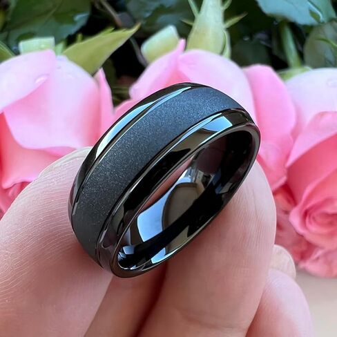 TUTISS 6mm 8mm Black/Gold/Rose Gold/White Tungsten Rings for Men Women Fashion Engagement Wedding Bands Sandblasted Finish Domed Comfort Fit in Kuwait