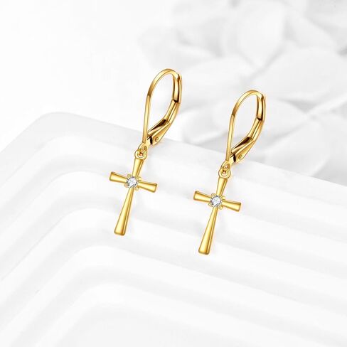 KECHO 14k Solid Gold Cross Earrings for Women Heart Leverback Dangle Drop Earrings Jewelry Birthday Gifts for Her in Kuwait
