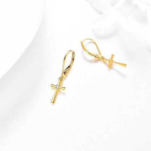 KECHO 14k Solid Gold Cross Earrings for Women Heart Leverback Dangle Drop Earrings Jewelry Birthday Gifts for Her in Kuwait