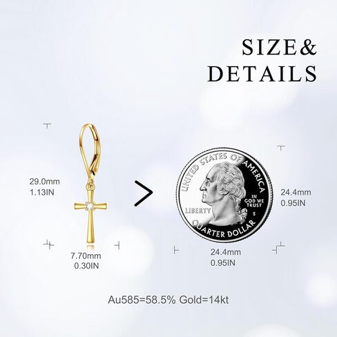 KECHO 14k Solid Gold Cross Earrings for Women Heart Leverback Dangle Drop Earrings Jewelry Birthday Gifts for Her in Kuwait