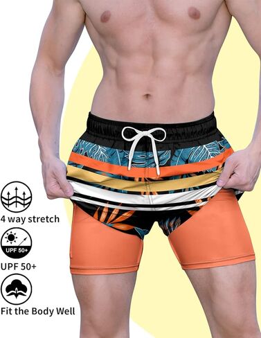 سروال سباحة رجالي من Cozople مع بطانة مضغوطة مقاس 9 بوصات بدلة سباحة سريعة الجفاف شورت سباحة in Kuwait