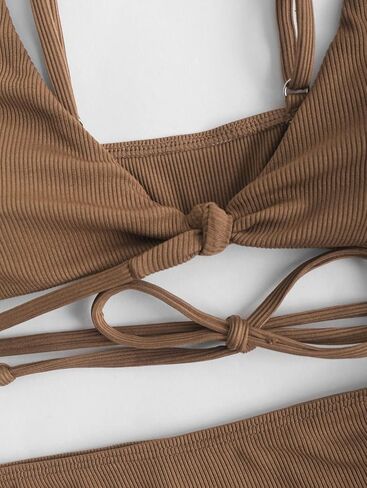 ZAFUL Women Tie Front Bikini Set Ribbed High Cut Two Piece Swimsuit Bathing Suit in Saudi Arabia