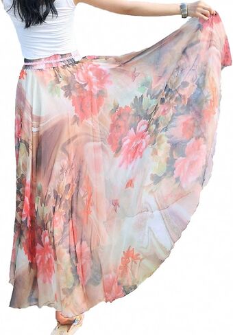 Women's Floral Maxi Chiffon Long Skirts Full Length Beach Skirt in Saudi Arabia