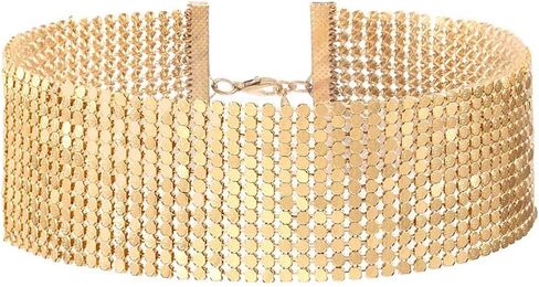 Masiter Sparkly Sequin Mesh Necklace Adjustable Gold Choker Chain Party Costume Jewelry for Women and Girls in Saudi Arabia