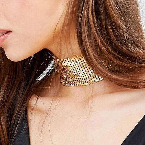 Masiter Sparkly Sequin Mesh Necklace Adjustable Gold Choker Chain Party Costume Jewelry for Women and Girls in Saudi Arabia