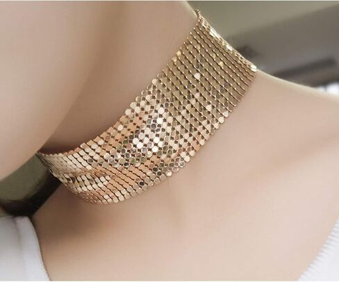 Masiter Sparkly Sequin Mesh Necklace Adjustable Gold Choker Chain Party Costume Jewelry for Women and Girls in Saudi Arabia