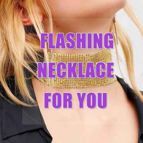 Masiter Sparkly Sequin Mesh Necklace Adjustable Gold Choker Chain Party Costume Jewelry for Women and Girls in Saudi Arabia