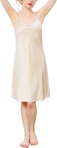 QENSILK Women’s 19 Momme Mulberry Silk Nightgown V-neck Chemise Sleepwear Spaghetti-Strap Nightdress Slip Dress in Kuwait