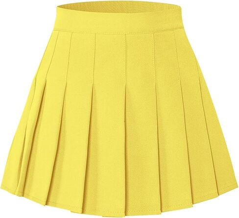 Pleated Skirts, Solid Color Skort A-line High Elastic Waist Womens Tennis Skater Mini Y2K Skirt, Yellow, US XL in Saudi Arabia