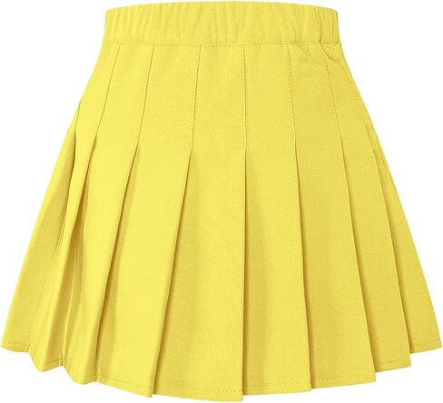 Pleated Skirts, Solid Color Skort A-line High Elastic Waist Womens Tennis Skater Mini Y2K Skirt, Yellow, US XL in Saudi Arabia