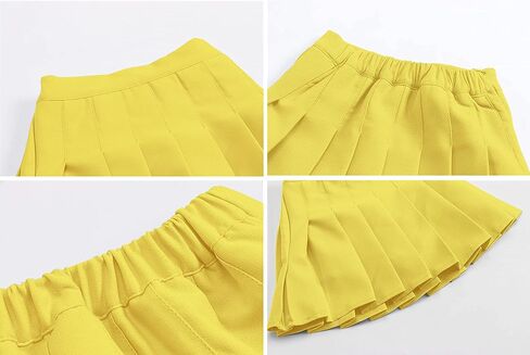 Pleated Skirts, Solid Color Skort A-line High Elastic Waist Womens Tennis Skater Mini Y2K Skirt, Yellow, US XL in Saudi Arabia
