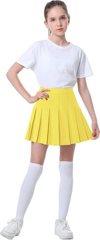 Pleated Skirts, Solid Color Skort A-line High Elastic Waist Womens Tennis Skater Mini Y2K Skirt, Yellow, US XL in Saudi Arabia