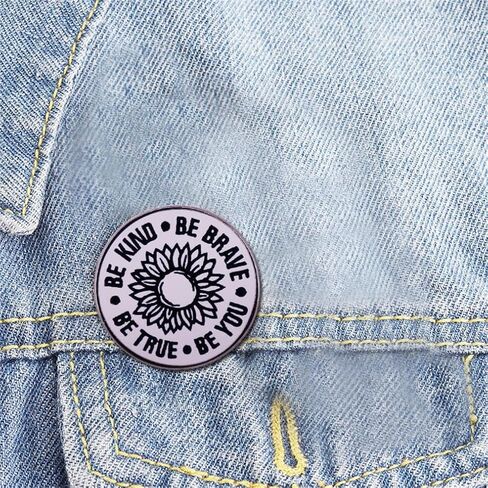 BE KIND BE BRAVE BE YOU BE TRUE Sunflower Brooch Black And White Lines Sunflower Brooch Badge Inspirational Enamel Pin Brave Person's Jewelry Gift Suitable for Decorating Yourself in Saudi Arabia