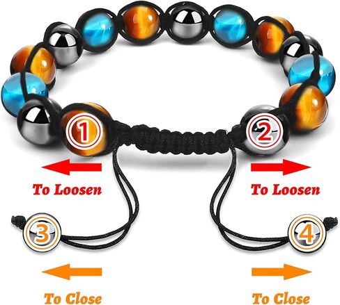 جوي بانغ سوار عين النمر للرجال والنساء - مجموعة من 2 سوار من حجر الزجاج البركاني الاسود من حجر الهيماتايت الاسود للحماية الثلاثية، سوار عين النمر الازرق الشفاء، اساور كريستال علاجية هدية الكريسماس in Kuwait