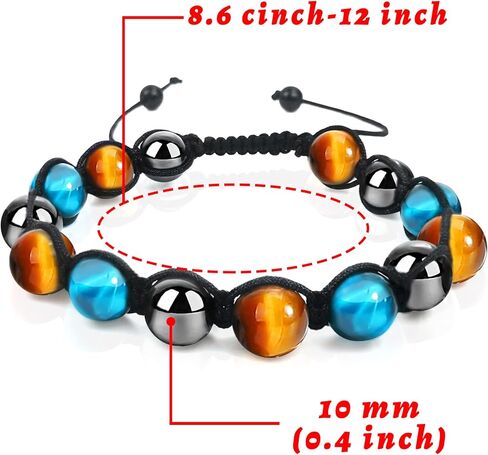 جوي بانغ سوار عين النمر للرجال والنساء - مجموعة من 2 سوار من حجر الزجاج البركاني الاسود من حجر الهيماتايت الاسود للحماية الثلاثية، سوار عين النمر الازرق الشفاء، اساور كريستال علاجية هدية الكريسماس in Kuwait