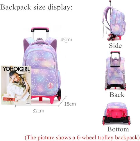 EKUIZAI 3PCS Colorful Heart Print Trolley Backpack Sets Elementary School Students Rolling Bookbag Cute Girls Backpack with Wheels in Kuwait