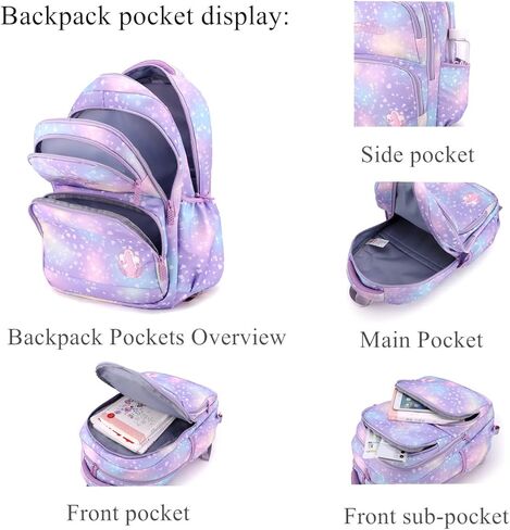 EKUIZAI 3PCS Colorful Heart Print Trolley Backpack Sets Elementary School Students Rolling Bookbag Cute Girls Backpack with Wheels in Kuwait