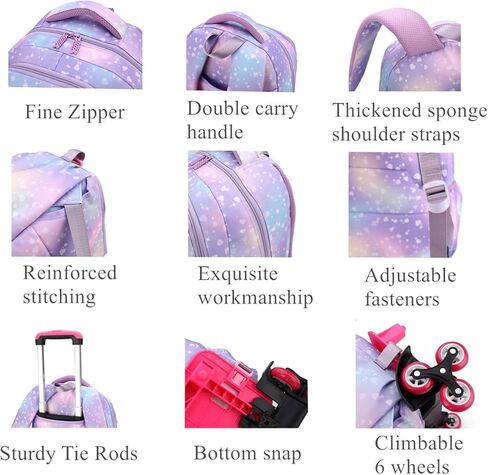 EKUIZAI 3PCS Colorful Heart Print Trolley Backpack Sets Elementary School Students Rolling Bookbag Cute Girls Backpack with Wheels in Kuwait