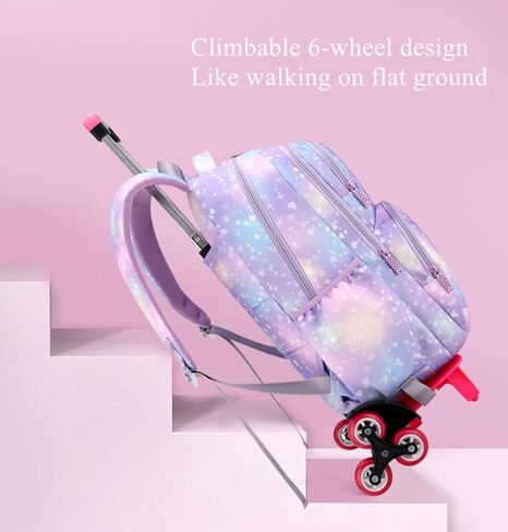 EKUIZAI 3PCS Colorful Heart Print Trolley Backpack Sets Elementary School Students Rolling Bookbag Cute Girls Backpack with Wheels in Kuwait