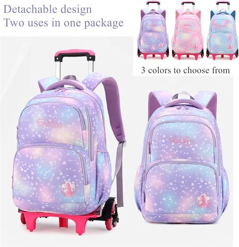 EKUIZAI 3PCS Colorful Heart Print Trolley Backpack Sets Elementary School Students Rolling Bookbag Cute Girls Backpack with Wheels in Kuwait