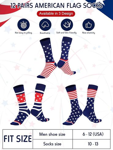 جوارب Coume American Flag للرجال، 12 زوجًا من الجوارب الوطنية الطاقم مع نجوم وخطوط متعة اللباس جوارب الولايات المتحدة الأمريكية نمط الجدة طاقم الجوارب 4 من يوليو in Saudi Arabia