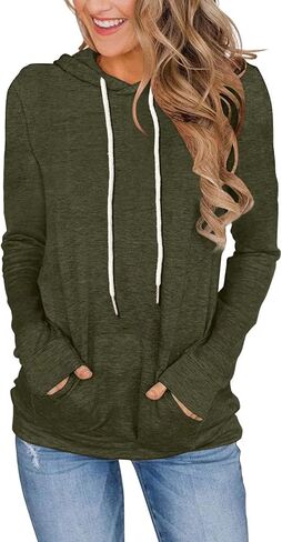 Women's Long Sleeve Hoodies Tops Lightweight Hooded Sweatshirts Pullover Casual Tunic Shirts with Pocket in Kuwait