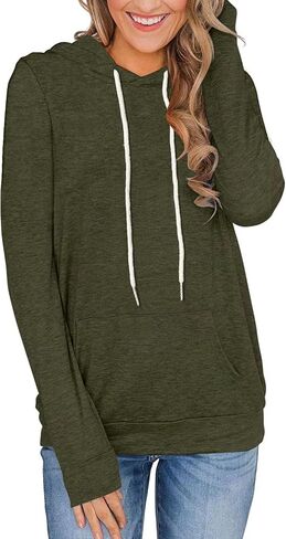 Women's Long Sleeve Hoodies Tops Lightweight Hooded Sweatshirts Pullover Casual Tunic Shirts with Pocket in Kuwait