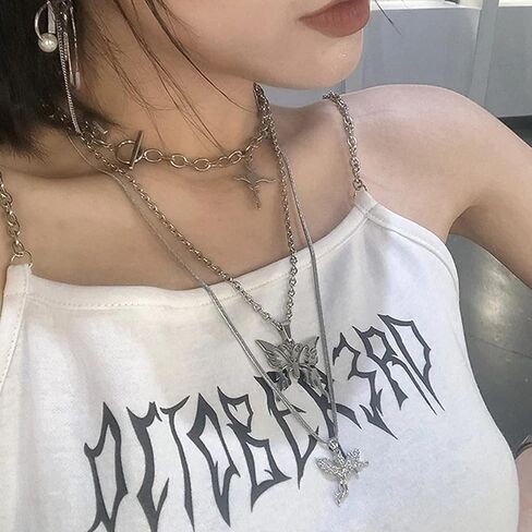helicopchain 12pcs الجرونج القوطية القلائد مجموعة للنساء المراهقات القوطي Y2K الشرير الشوك الصليب الأفعى الملاك فراشة الخماسي القلب قفل قلادة المختنق قلادة الجرونج مجوهرات اكسسوارات in Kuwait