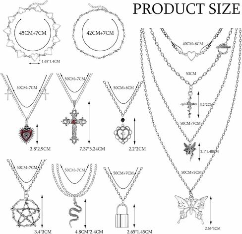helicopchain 12pcs الجرونج القوطية القلائد مجموعة للنساء المراهقات القوطي Y2K الشرير الشوك الصليب الأفعى الملاك فراشة الخماسي القلب قفل قلادة المختنق قلادة الجرونج مجوهرات اكسسوارات in Kuwait
