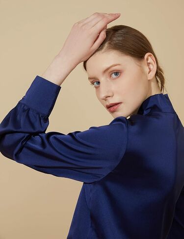 Escalier Women's Silk Blouse Long Sleeve Satin Button Down Shirt Casual Work Office Silky Blouse Top in Saudi Arabia