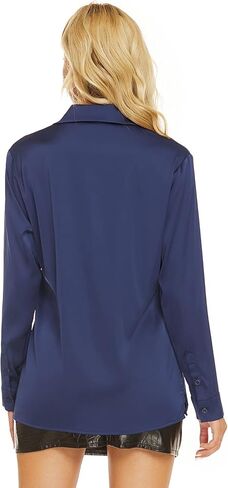 Escalier Women's Silk Blouse Long Sleeve Satin Button Down Shirt Casual Work Office Silky Blouse Top in Saudi Arabia