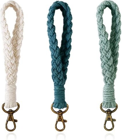 سلسلة مفاتيح فين بيوتي ناعمة من المكرامية سوار بوهو مصنوع يدويًا سلسلة مفاتيح كيرينغ حامل حبل معصم ريفي للنساء in Kuwait